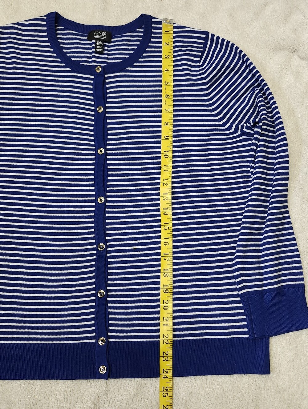 Jones New York Women's Long Sleeve Button Up Knit Cardigan Size XL Blue White - Picture 10 of 11